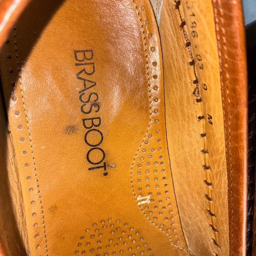 Brass Boot Mens Brown Leather Woven Tassel Loafers Made in Italy‎ Size 9 M
